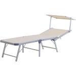 Outsunny Espreguiçadeira Dobrável e Reclinável com Toldo Ajustável em Ângulo Espreguiçadeira para Jardim Terraço Campismo Exterior 169x72x55-72cm Bege