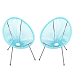 Outsunny Conjunto de 2 Cadeiras de Jardim Acapulco de Vime Forma Oval com Apoia Braços Encosto Alto para Interior Exterior 73x77x87 cm Turquesa
