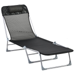 Outsunny Espreguiçadeira dobrável e reclinável de jardim com apoio de cabeça e encosto ajustável em 5 níveis Tecido textilene respirável 182x56x24,5 cm preto
