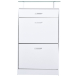 HOMCOM Móvel Sapateiro de 2 Portas Sapateiro Estreito para 12 Pares de Sapatos com Gaveta Prateleira Aberta e Bancada de Vidro para Corredor Entrada Carga Máx. 50kg 60x24x105,5cm Branco