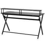 HOMCOM Mesa gaming para jogos secretária com suporte para monitor e fones de ouvido 140x60x90 cm Preto