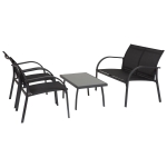 Outsunny Conjunto de móveis de jardim para interior e exterior em aço e vidro Quatro peças: 1 mesa, 2 poltronas e 1 sofá 65x110x78cm Preto