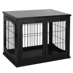 PawHut Gaiola para Cães Grande de Madeira com Superfície de Mesa 2 Portas e Grades de Metal 58,5x81x66cm Preto