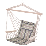 Outsunny Cadeira Rede Suspensa com Estampa em Listras Almofada de Apoio para a Cabeça Cadeira Rede Baloiço para Interior e Exterior Carga Máxima 105kg 100x106cm Multicor