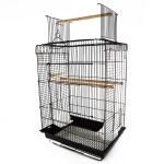 PawHut Gaiola para Pássaros Espaçosa Gaiola para Pássaros com Teto Abatível 2 Poleiros Baloiço e Comedouros para Interior Exterior 41,5x29,5x56,5cm Preto