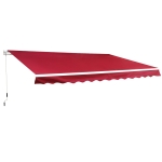 Outsunny Toldo de Alumínio Manual Dobrável 395x245cm com Manivela para pátio Varanda Jardim e Terraço Tecido de poliéster 280g | m² - Vermelho