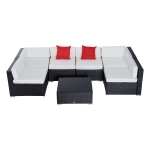 Outsunny Conjunto de Móveis de Jardim Vime Conjunto de Sofás de 7 Peças com 1 Mesa de Centro e Almofadas Incluídas Estrutura de Aço Resistente a Intempérie Marrom Escuro