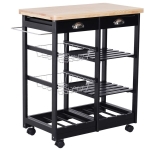 HOMCOM Carrinho de Cozinha com Rodinhas com Prateleira e Gaveta 74x37x76cm Preto