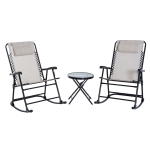 Outsunny Conjunto de móveis de jardim, mesa redonda Ø46x49 cm e 2 cadeiras de balanço 68x90x106 cm dobrável com fechadura para pátio externo Bege