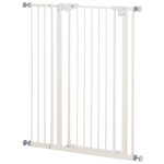 PawHut Barreira de Segurança para Portas e Escadas Barreira para Animais de Estimação com Fechadura Automática Extensível 17,5cm Metal 74-80/91,5-97,5x104,1cm Branco
