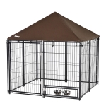 PawHut Parque para Cães com Toldo Suporte Giratório 2 Tigelas Incluídas para jardim 141x141x151cm Preto Marrom