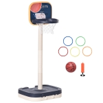HOMCOM Cesta de Basquetebol Infantil 2 em 1 Portátil com Jogo de Lançamento de Anéis Altura Ajustável 96-110cm e Acessórios Incluidos 58,5x56x137cm Multi-colorido