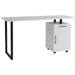 HOMCOM Secretária para escritório com gaveta e armário com prateleira ajustável Mesa multifuncional para computador com borda redonda 150x60x76 cm Branco