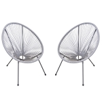 Outsunny Conjunto de 2 Cadeiras de Jardim acapulco de Vime Forma Oval com Apoia Braços Encosto Alto para Interior Exterior 73x77x87 cm Cinza