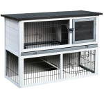 PawHut Gaiola de madeira para coelhos com rampa bandeja removível 2 andares e 2 portas 108x45x78 cm cinza