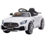 HOMCOM Carro elétrico infantil acima de 3 anos Mercedes GTR licenciado bateria de 12V com controle remoto Porta de abertura dupla Carga 25kg 105x58x45 cm Branco(c-1)