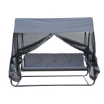 Outsunny Balanço de jardim de 3 lugares conversível em cama com rede mosquiteira Portas Espaço de armazenamento 240x140x197 cm Aço Máx. 300 kg creme(c-2)