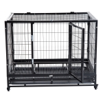 PawHut Gaiola de Metal para Cães com Rodas e Freios Bandeja Removível e Porta com Trava para Golden Retriver Labrador 92x62x75cm Preto