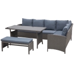Outsunny Conjunto de sofá Mesa e banco de vime para jardim Cinza