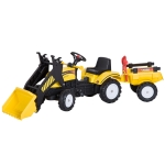 HOMCOM Trator Escavadeira a pedais para crianças acima de 3 anos com pá e atrelado Carga 35 kg 167×41×52cm amarelo e preto