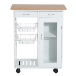HOMCOM Carrinho de Cozinha de madeira com porta de vidro e 2 prateleiras e 4 rodinhas Branco 70x37x85 cm