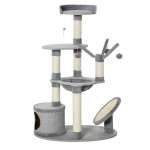 PawHut Árvore arranhador para gatos com redes Plataformas Brinquedos suspensos de pelúcia macia e postes 80x55x122 cm Cinza