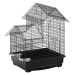 PawHut Gaiola metálica para pássaros com alimentadores ganchos giratórios e bandeja removível 39x34x47 cm Preto