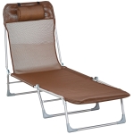 Outsunny Espreguiçadeira dobrável e reclinável de jardim com apoio de cabeça e encosto ajustável em 5 níveis Tecido textilene respirável 182x56x24,5 cm marrom