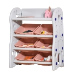 HOMCOM Organizador de Brinquedos para Crianças com 6 Caixas para quarto Sala de Jogos Creche 76x36x92cm Coral e Branco