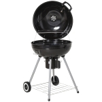 Outsunny Churrasqueira Carvão com Rodas e Prateleira eTermômetro para Camping Varanda Pequenique 57x63x94cm Preto