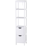 Kleankin Armário de banheiro alto Multiuso 3 prateleiras 2 gavetas 30x30x144 cm Branco