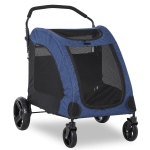 PawHut Carrinho para Animais de Estimação para Cães Gatos 4 Janelas Transpiráveis Boa Ventilação Porta Grande Almofada Removível 98x82x110cm Azul