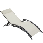 Outsunny Espreguiçadeira Reclinável com Encosto Ajustável em 5 Posições e Apoio de Cabeça Removível Acolchoado Alumínio Textilene para Jardim Terraço Varanda 171x64x82 cm Bege