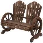 Outsunny Banco de jardim de madeira de 2 lugares com apoio de braços em forma de roda para varanda 108x66x95 cm marrom rústico