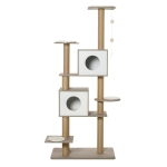 PawHut Árvore Arranhador de escalada para gatos Altura de 177 cm com Plataformas Cavernas Almofada macia brinquedo de suspensão Postes de juta Branco e cinza claro