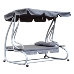 Outsunny Banco de Baloiço Jardim 3 Lugares Convertível em Cama Toldo, Guarda-sol Regulável Suporte para Bebida Varanda Sacada Exterior 340kg 200x120x164 cm Aço Cinzento