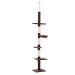 PawHut Árbol para gatos Torre Rascador de Gatos Barato de 5 Niveles Fijado al Techo Ajustable en Altura con Múltiples Plataformas 40x34x230-260 cm Beige(c-1)