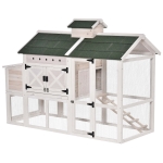 PawHut Galinheiro Exterior de Madeira de Abeto com Zona Aberta Chocadeira Bandeja Removível e Teto Dobrável 180x80,5x130cm Branco e Verde