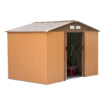 Outsunny Abrigo de Jardim Exterior 4,83m² 277x195x192cm Abrigo e Jardim Metálico para Armazenamento de Ferramentas com Base Incluída e 4 Janelas Marrom