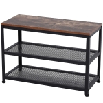HOMCOM Banco Sapateiro de Estilo Industrial Móvel para Sapatos com 2 Prateleiras de Grade 70x30x48cm Madeira e Preto