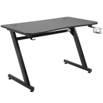 HOMCOM Secretária tipo gaming mesa de escritório com suporte para copos gancho e pés ajustáveis 120x65x74,5 cm preto