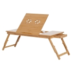 HOMCOM Mesa de Computador Portátil Bandeja de cama de bambu Dobrável Reclinável Altura Ajustável Apoio Mesa colo 1 Gaveta 72x35x22-30 cm