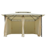 Outsunny Pérgola de jardim 3x4 m estrutura de aço telhado Duplo 6 Cortinas Laterais 8 Orifícios de Drenagem Boa Ventilação para Festas Eventos Creme