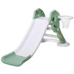 HOMCOM Tobogán Infantil de Jardín con Canasta de Baloncesto para Niños de +2 Años Juguete Interior y Exterior Carga 25 kg 146x68x68 cm Verde(c-1)