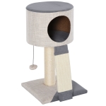 PawHut Árvore Arranhador para Gatos Pequena Altura 50cm Árvore Arranhador para Gatos com Caverna Rampa Arranhador de Sisal Natural e Bolsa Suspensa 30x30x50cm Cinza