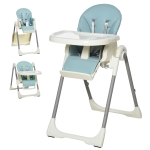 HOMCOM Cadeira de refeição ajustável e dobrável para bebê acima de 6 meses com bandeja dupla 2 rodas e freios 55x80x104 cm Azul