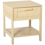 HOMCOM Mesa de cabeceira em malha Mesa lateral com gaveta e prateleira inferior em DM e vime para quarto Sala 40x40x48 cm Cor madeira