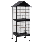 PawHut Grande gaiola de pássaros de 2 andares com rodas 8 alimentadores 4 poleiros e bandejas removíveis 71,5x72x170 cm Preto