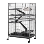 PawHut Gaiola para animais pequena DIY com 4 portas 6 bandejas 111x75x119 cm Preto(c-2)