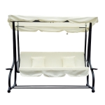 Outsunny Banco de Baloiço Jardim 3 Lugares Convertível em Cama Toldo com Suporte para Bebida para Varanda e Jardim 200x120x164 cm Aço Bege
